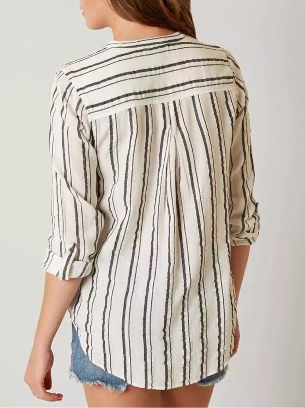 Lucky Brand Women's Striped Henley Top Size S Black White Pocket Soft Beachy - Picture 2 of 16
